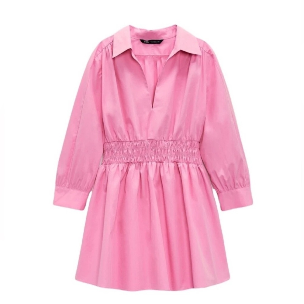 Zara * Pink Short Poplin Dress Long Sleeve Womens Size Small - Picture 4 of 6